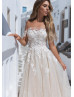 Off Shoulder Beaded Ivory Lace Shimmery Tulle Wedding Dress